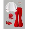 image:imageGORGLITTER Girls Outfits Cherry Long Sleeve Sweatshirt Bell Bottom Wide Leg Pants Set Fall ClothingRed