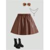 image:imageGORGLITTER Girls Pleated Leather Skirt Cute Elastic High Waisted Preppy Flared A Line Skater SkirtsBrown