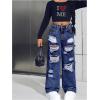image:imageGORGLITTER Girls Ripped Jeans High Waisted Distressed Baggy Straight Wide Leg Denim PantsDark Wash