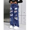 image:imageGORGLITTER Girls Ripped Jeans High Waisted Distressed Baggy Straight Wide Leg Denim PantsDark Wash