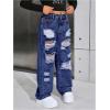 image:imageGORGLITTER Girls Ripped Jeans High Waisted Distressed Baggy Straight Wide Leg Denim PantsDark Wash