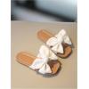image:imageGORGLITTER Girls Sandals Cute Summer Beach Vacation Bow Square Open Toe Pu Leather Slides Sandals SlippersWhite
