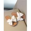 image:imageGORGLITTER Girls Sandals Cute Summer Beach Vacation Bow Square Open Toe Pu Leather Slides Sandals SlippersWhite