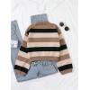 image:imageGORGLITTER Girls Striped Sweaters Knit Long Sleeve Crewneck Color Block Sweater JumperBrown Striped