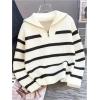 image:imageGORGLITTER Girls Sweater Cute Quarter Zip Color Block Striped Long Sleeve Turtleneck Oversized Trendy Casual TopsWhite
