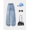 image:imageGORGLITTER Girls Wide Leg Baggy Jeans Cute High Waist Ripped Distressed Elastic Denim Pants Bottoms with PocketsLight Blue