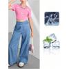 image:imageGORGLITTER Girls Wide Leg Jeans Smocked High Waist Loose Denim PantsLight Wash