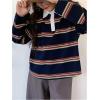 image:imageGORGLITTER Girls Y2k Striped Rugby Shirt Oversized Long Sleeve Collared Polo Shirt Vintage Preppy Jersey StreetwearBlue