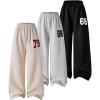 image:imageGORGLITTER Girls 3 Pack Wide Leg Baggy Sweatpants Y2K Graphic High Waisted Casual Track Pants Rave BottomsBlack Grey Khaki
