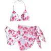 image:imageGORGLITTER Girls 3 Piece Bikini Sets Floral Halter Triangle Bathing Suit with Sarong Cover UpPink