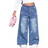 image:imageGORGLITTER Girls Baggy Jeans Cute Y2k Heart Embroidered Elastic High Waist Wide Leg Denim Pants TrousersMedium Wash