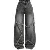 image:imageGORGLITTER Girls Baggy Jeans Star Raw Hem High Elastic Waisted Denim Pants Y2K Boyfriend Skater Trousers StreetwearBlack