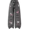 image:imageGORGLITTER Girls Baggy Wide Leg Jeans Butterfly Graphic Print Elastic High Waisted Denim Pants Bottoms Trousers with PocketsBlack