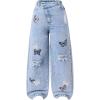 image:imageGORGLITTER Girls Baggy Wide Leg Jeans Butterfly Graphic Print Elastic High Waisted Denim Pants Bottoms Trousers with PocketsLight Wash