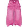 image:imageGORGLITTER Girls Bow Jeans Baggy Wide Leg Straight Leg High Waist Jeans Pants JoggersHot Pink