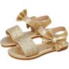 image:imageGORGLITTER Girls Cute Flat Sandals Bow Sparkly Metallic Sequin Ankle Strap Dress Summer Wedding Beach 2026 ShoesGold