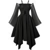 image:imageGORGLITTER Girls Dress Fall Y2K Off Shoulder Mesh Long Sleeve Lace Up Gothic A Line Party Birthday Prom Short DressesBlack