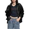 image:imageGORGLITTER Girls Faux Leather Zip Up Jackets Y2K Long Sleeve Motorcycle Bomber Coat Trendy Fall Winter ClothesBlack