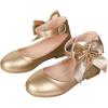 image:imageGORGLITTER Girls Flats Sandals Dress Shoes Bow Gold Metallic Ankle Strap Princess Ballet Shoes Wedding Party SandalsGold