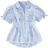 image:imageGORGLITTER Girls Gingham Button Down Blouse Plaid Short Puff Sleeve Cute Lapel Collar V Neck Ruffle ShirtsBlue