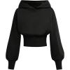 image:imageGORGLITTER Girls Hoodies Sweatshirts Cute Cinched Waist Long Sleeve Drop Shoulder Crop Hooded SweatshirtBlack