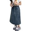 image:imageGORGLITTER Girls Jean Denim Skirt Cute Trendy Y2k Side Slit Elastic High Waisted A Line Midi Maxi Skirts with PocketDark Wash