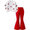 image:imageGORGLITTER Girls Outfits Cherry Long Sleeve Sweatshirt Bell Bottom Wide Leg Pants Set Fall ClothingRed