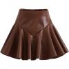 image:imageGORGLITTER Girls Pleated Leather Skirt Cute Elastic High Waisted Preppy Flared A Line Skater SkirtsBrown