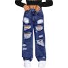 image:imageGORGLITTER Girls Ripped Jeans High Waisted Distressed Baggy Straight Wide Leg Denim PantsDark Wash
