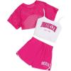 image:imageGORGLITTER Girls Summer Outfits Clothing Sets Cute Cami Tank Top Mesh Fishnet T Shirt Gym Shorts Set 3 PieceHot Pink