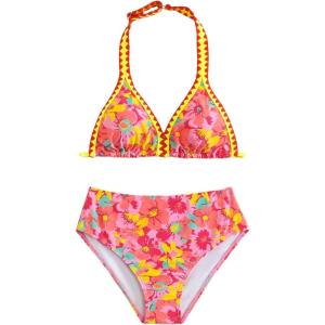 image:imageGORGLITTER Girls 2 Piece Swimsuit Floral Tie Halter Bikini Cute Hawaiian Bathing SuitPink