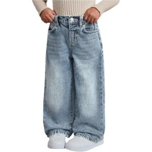 image:imageGORGLITTER Girls Baggy Jeans Adjustable Elastic Waist Straight Wide Leg Denim Pants Trendy Streetwear TrousersLight Wash