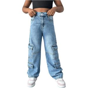 image:imageGORGLITTER Girls Baggy Jeans Cargo Y2k Cute Elastic High Waist Wide Leg Casual Denim Track Pants Preppy ClothesMedium Wash
