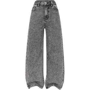 image:imageGORGLITTER Girls Baggy Jeans Cute Wide Leg Denim Elastic High Waisted Pants Bottoms Trousers with PocketsLight Grey