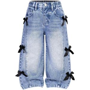 image:imageGORGLITTER Girls Baggy Jeans Denim Fall Bow High Waisted Straight Wide Leg Cargo Joggers Pants Cowgirl JeansBlue