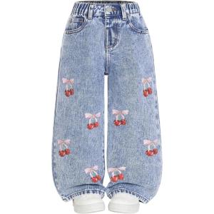 image:imageGORGLITTER Girls Baggy Jeans Denim Fall Bow High Waisted Straight Wide Leg Cargo Joggers Pants Cowgirl JeansLight Wash