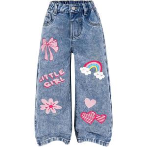 image:imageGORGLITTER Girls Baggy Jeans Denim Ripped High Waisted Butterfly Graphic Print Straight Wide Leg Cargo Joggers PantsBlue Print
