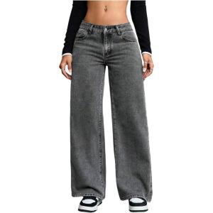 image:imageGORGLITTER Girls Cute Baggy Wide Leg Jeans Elastic High Waisted Denim Pants Bottoms with PocketsDark Grey