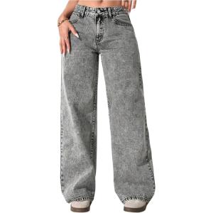 image:imageGORGLITTER Girls Cute Baggy Wide Leg Jeans Elastic High Waisted Denim Pants Bottoms with PocketsGrey