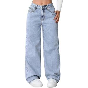 image:imageGORGLITTER Girls Cute Baggy Wide Leg Jeans Elastic High Waisted Denim Pants Bottoms with PocketsLight Wash