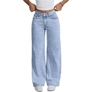 image:imageGORGLITTER Girls Cute Baggy Wide Leg Jeans Elastic High Waisted Denim Pants Bottoms with PocketsLight Wash Blue