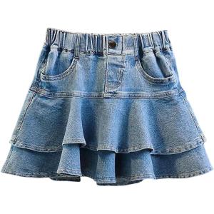 image:imageGORGLITTER Girls Denim Skirts Cute RuffleTiered High Elastic Waist Skater Jeans SkirtsBlue