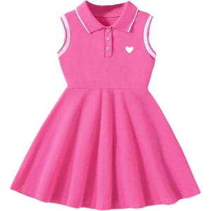 image:imageGORGLITTER Girls Dresses Cute Heart Pleated Ruffle Sleeveless Summer Casual Party Flowy Skater Tank Mini DressHot Pink
