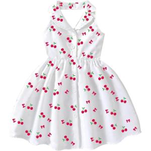 image:imageGORGLITTER Girls Dresses Cute Summer Birthday Halter Cherry Print Button Down Sleeveless Backless A Line Mini DressesWhite