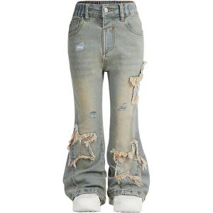 image:imageGORGLITTER Girls Flare Baggy Jeans Denim High Waisted Straight Wide Leg Bell Bottom Jeans Long Joggers PantsBlue Star