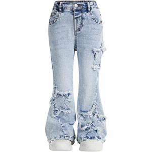 image:imageGORGLITTER Girls Flare Baggy Jeans Denim High Waisted Straight Wide Leg Bell Bottom Jeans Long Joggers PantsLight Wash