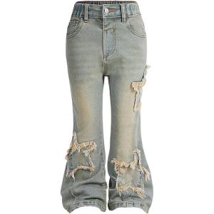 image:imageGORGLITTER Girls Flare Baggy Jeans Denim High Waisted Straight Wide Leg Bell Bottom Jeans Long Joggers PantsMedium Wash