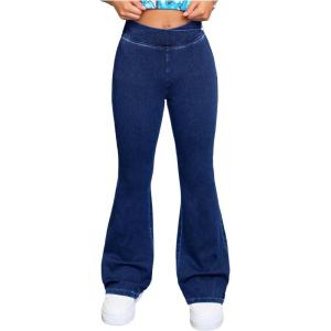 image:imageGORGLITTER Girls Flare Jeans Bell Bottom Elastic High Waisted Baggy Wide Leg Y2k Skinny Denim PantsDark Wash