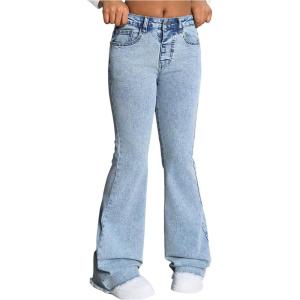 image:imageGORGLITTER Girls Flare Jeans Cute Fashion Trendy Casual High Waisted Bell Bottom Denim Pants Bottoms with PocketsMedium Wash Blue