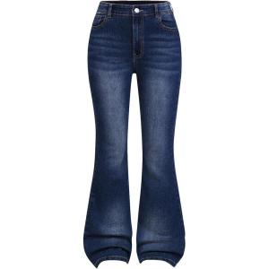 image:imageGORGLITTER Girls Flare Jeans High Waisted Bell Bottom Denim Pants with PocketsDark Blue